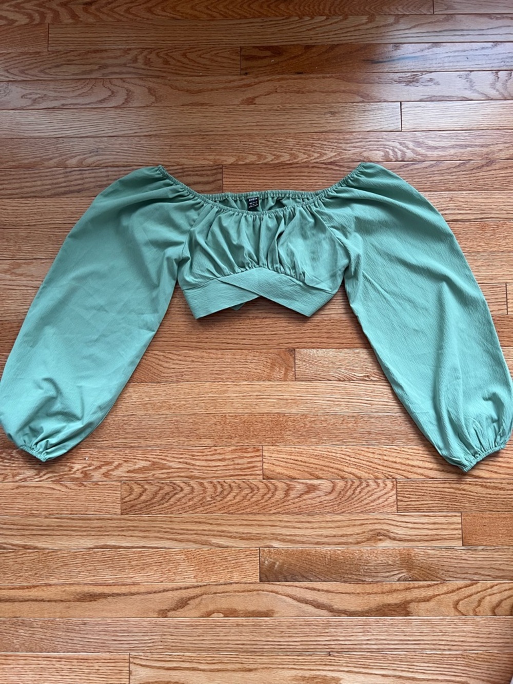 SHEIN Green Long Sleeve Tie Back Crop Top - Size Small